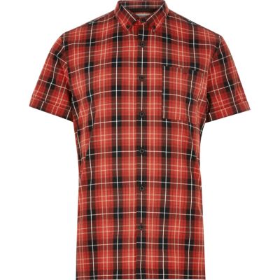 Red checked Oxford short sleeve shirt